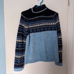 Blue and Black Patterned Women's Sweater